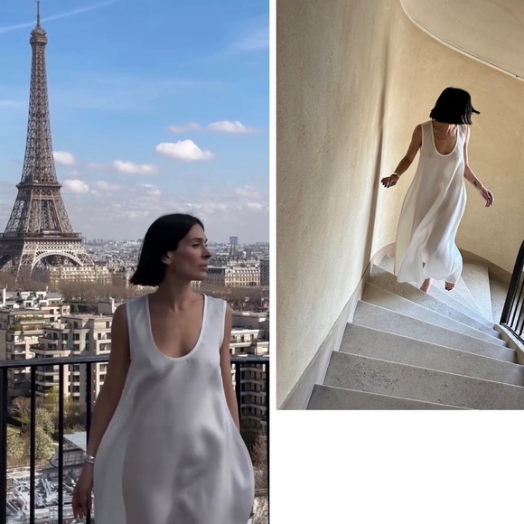 KHAITE Coli Silk Gazar Midi Dress in Chalk White Size 2 - Picture 10 of 15